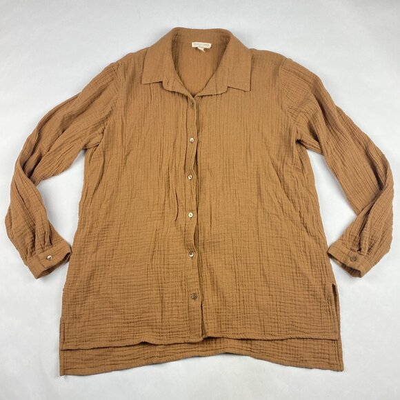 Eileen Fisher Organic Cotton Gauze Collar Lagenlook Button Up Size Small Petite - Picture 3 of 11